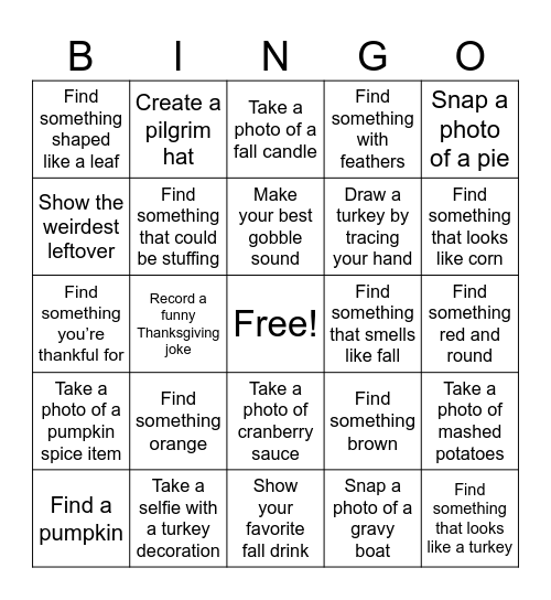 Thanksgiving Bingo! Bingo Card