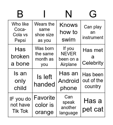 Interact Bingo Card