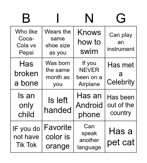 Interact Bingo Card