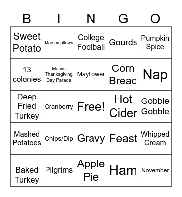 Thanksgiving Bingo Card