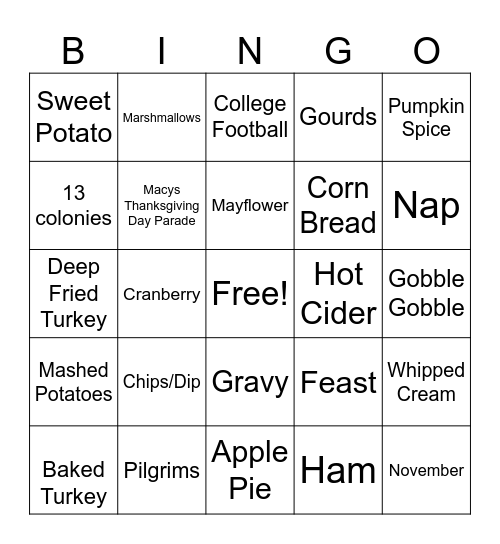 Thanksgiving Bingo Card