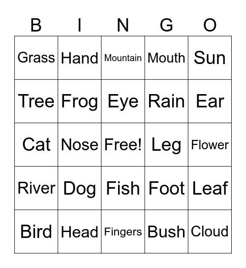 English Around Us – Nature Bingo Card
