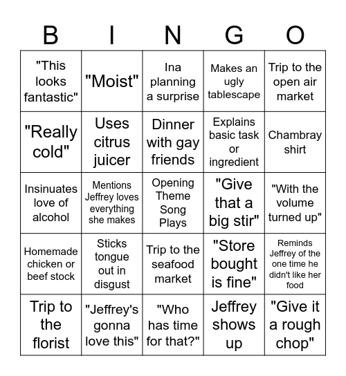 Barefoot Contessa Bingo Card