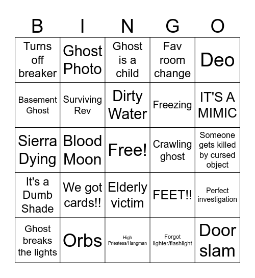 Phasmophobia Drinking Bingo Card