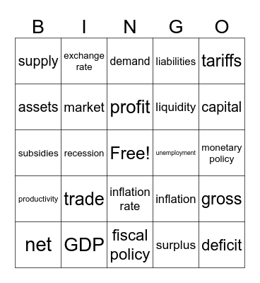 Econ 1 Game Bingo Card