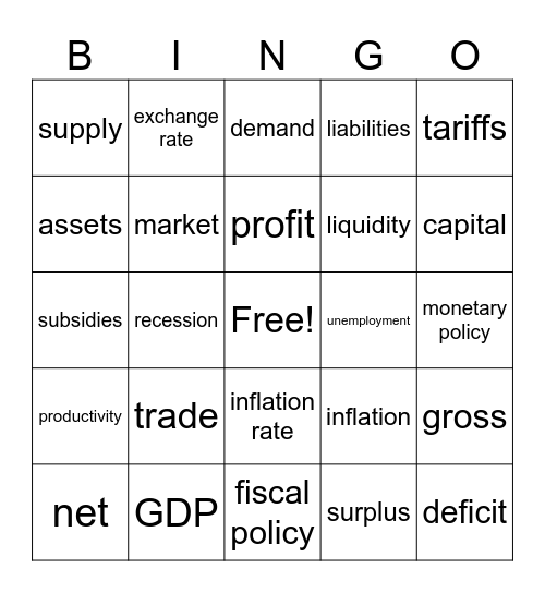 Econ 1 Game Bingo Card