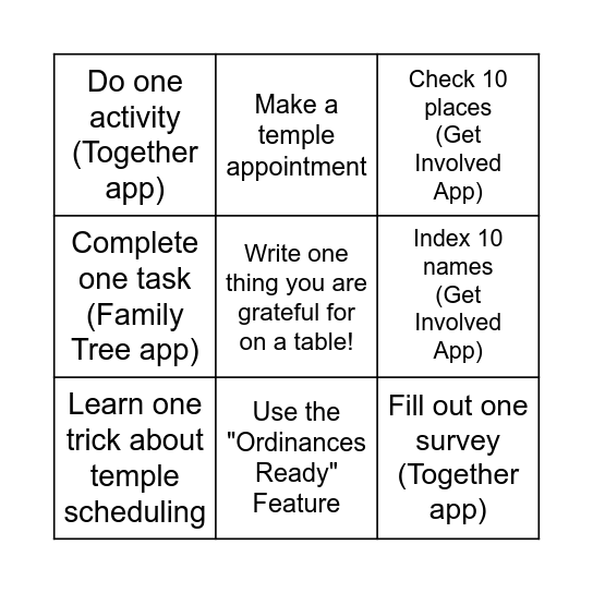 Come see Sarah when done to get a food ticket! Bingo Card