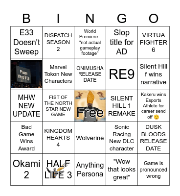 GAME AWARDS 2025 BINGO Card