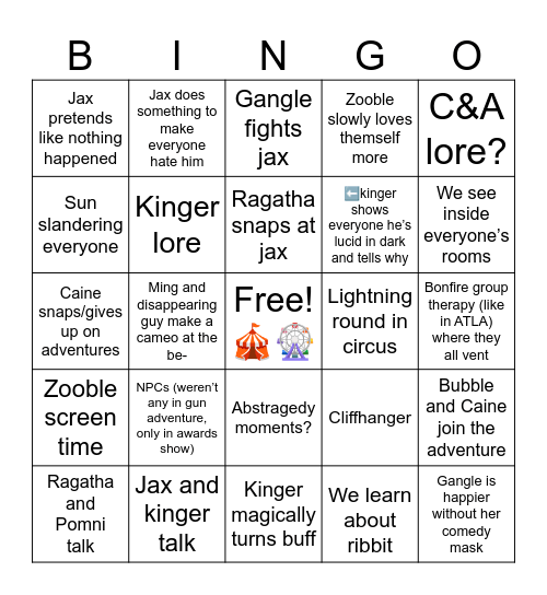 TADC episode 7 bingo! Bingo Card