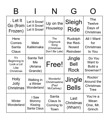 Christmas Carol BINGO Card