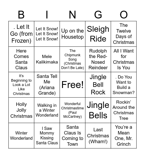 Christmas Carol BINGO Card