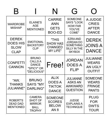 DWTS FINALE Bingo Card