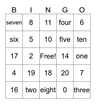 Number Bingo Card