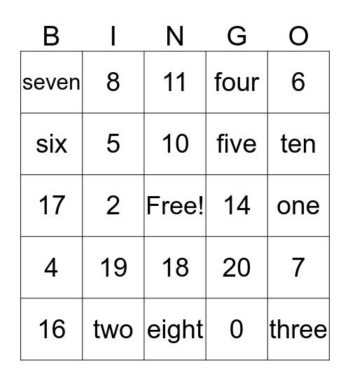 Number Bingo Card