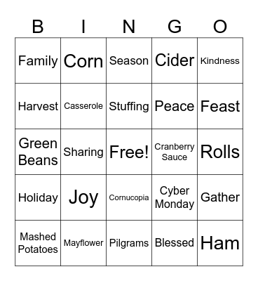 Thanksgiving Bingo Card