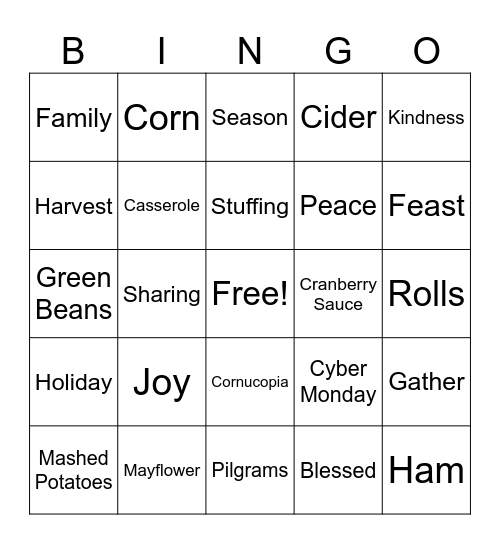 Thanksgiving Bingo Card