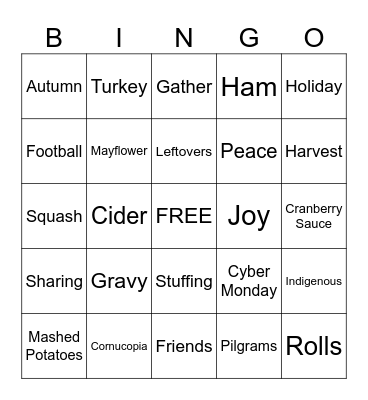 Thanksgiving Bingo Card