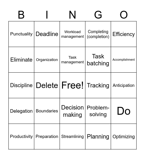 Exec Func Bingo Card
