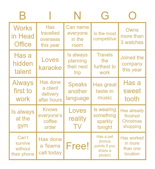 The Hour Glass Bingo Card