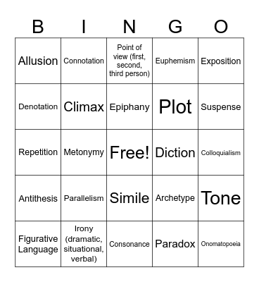 HS ENG 1 Bingo Card