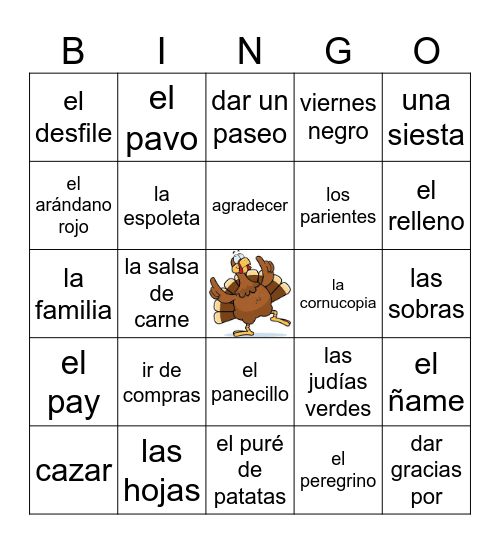 Español 2: El Día de Acción de Gracias Bingo Card