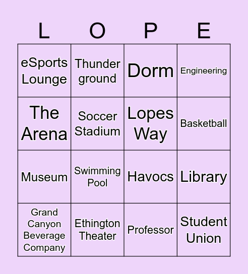 Thunder Vision Bingo Card