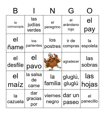 Español 2: El Día de Acción de Gracias Bingo Card