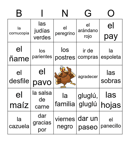 Español 2: El Día de Acción de Gracias Bingo Card