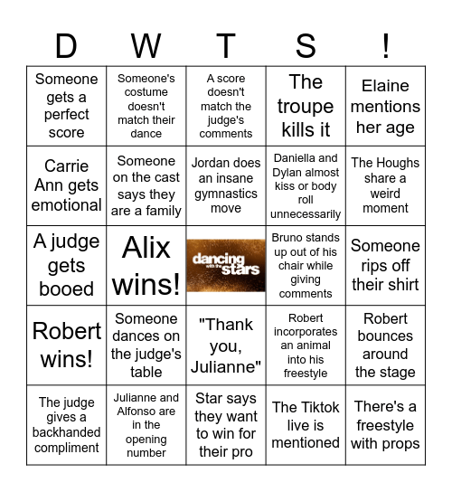 DWTS FINALE Bingo Card