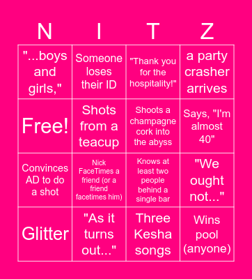 NITZY'S BIRTHDAY BLITZY Bingo Card