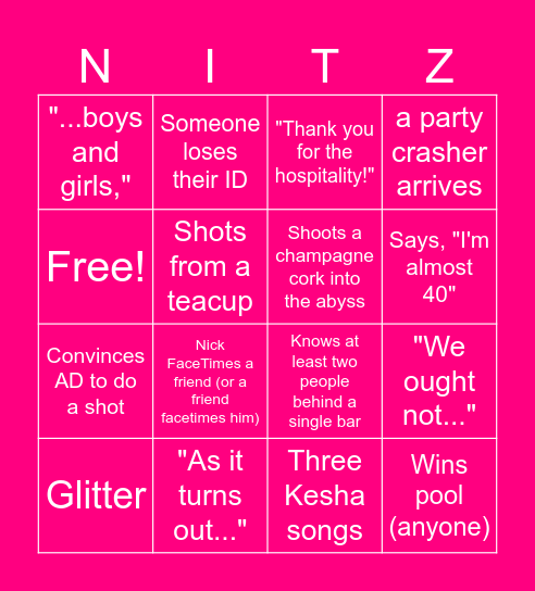 NITZY'S BIRTHDAY BLITZY Bingo Card