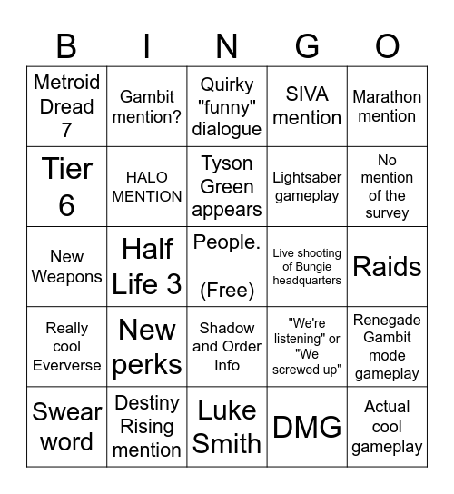 RENEGADE STREAM CARD Bingo Card