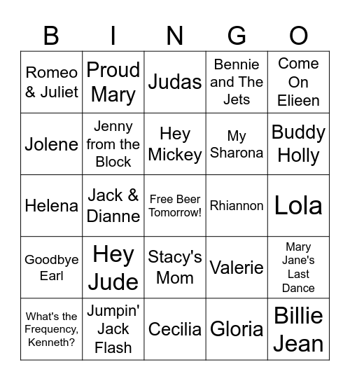 Say My Name Bingo Card