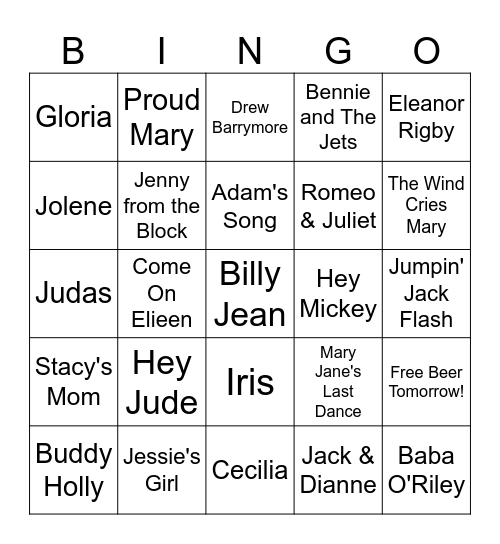 zSay My Name Bingo Card