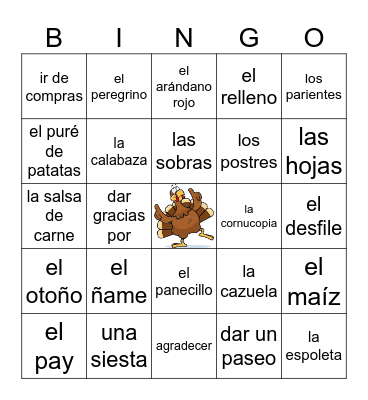 Español 2: El Día de Acción de Gracias Bingo Card