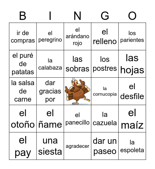 Español 2: El Día de Acción de Gracias Bingo Card