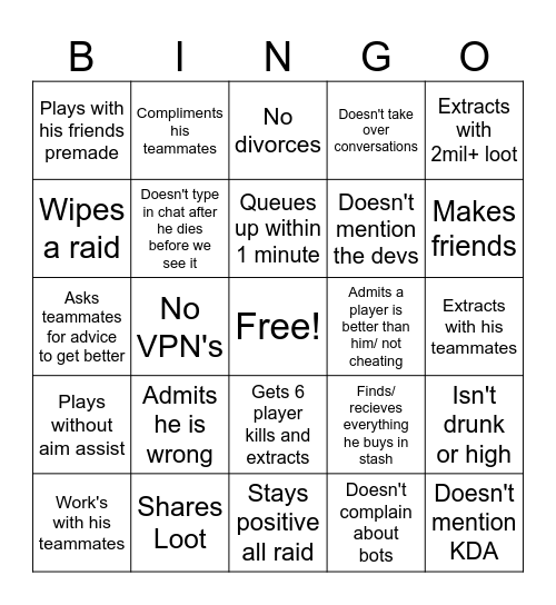 JTradezz Ultimate Hardcore Bingo Card