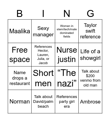 V*c Bingo Card