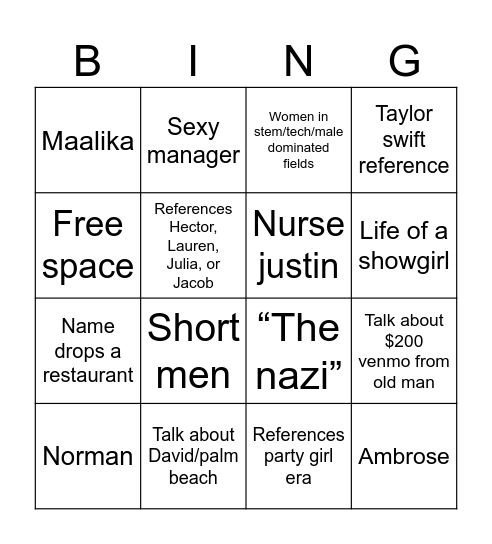 V*c Bingo Card