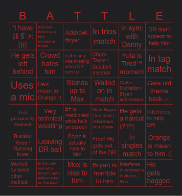 Wheeler Yuta Bingo Card Bingo Card