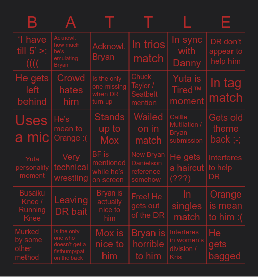 Wheeler Yuta Bingo Card Bingo Card