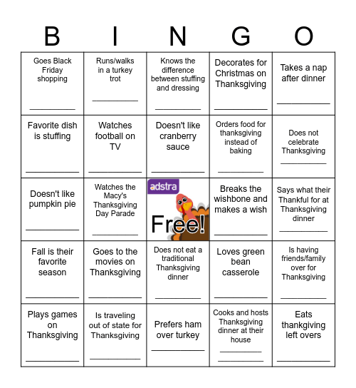 Thanksgiving BINGO Find Someone Who... Bingo Card