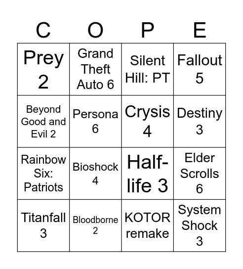 The Forbidden Sequels Bingo Card