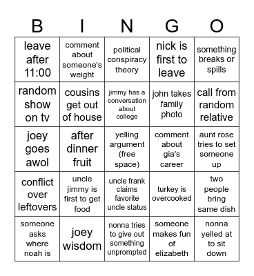 thanksgiving bingo lazzaro edition Bingo Card