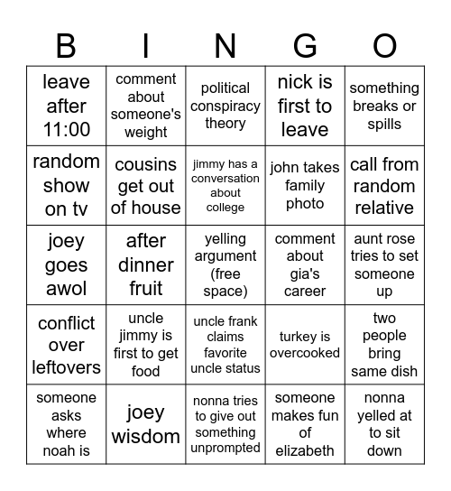 thanksgiving bingo lazzaro edition Bingo Card