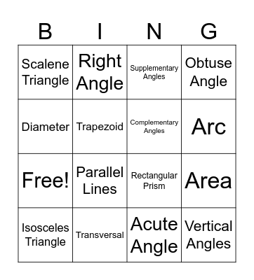 Geometry Bingo Card