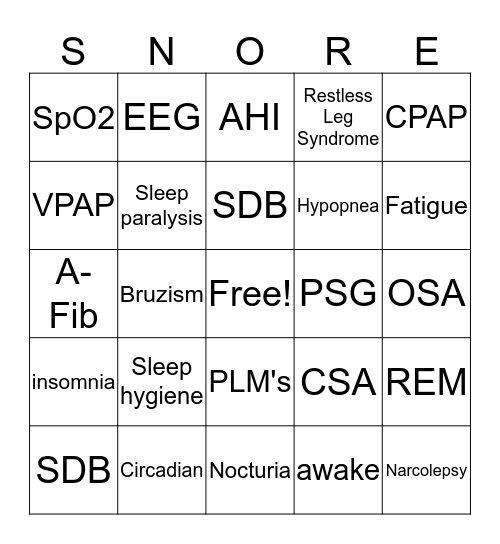 Sleep Awareness Bingo Card