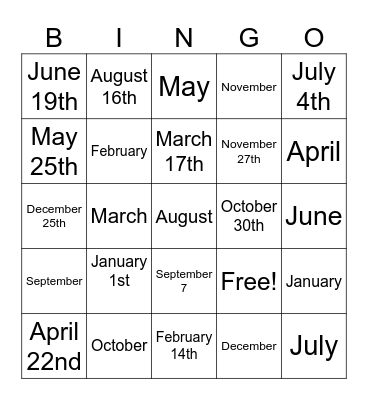 Month Bingo Card