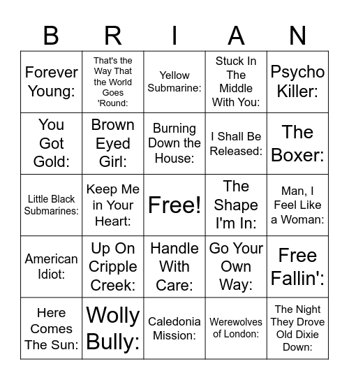 Brian Day Music BINGO Card