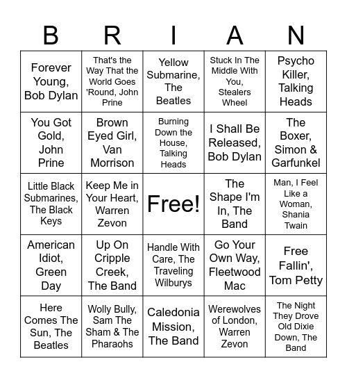 Brian Day Music BINGO Card